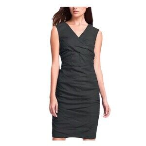 EILEEN FISHER Cotton Steel Stitch Black Metallic Shirred Stretch Dress Size 8P